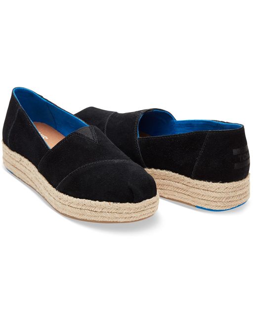 Toms Black Suede Women's Platform Espadrilles in Black | Lyst