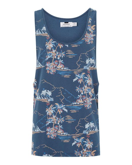 Topman Navy Beach Print Vest in Blue for Men | Lyst
