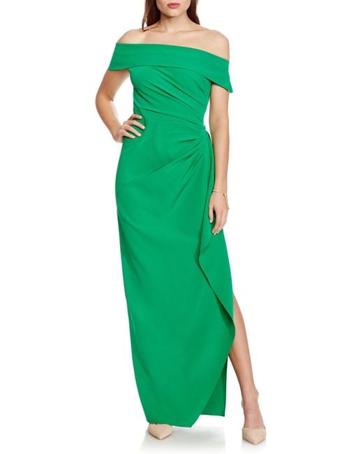 Vince Camuto Synthetic Off-the-shoulder Ruched Gown in Green - Lyst
