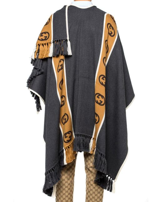 Gucci Wool Poncho With Interlocking G Stripe in Blue for Men - Save 10% ...