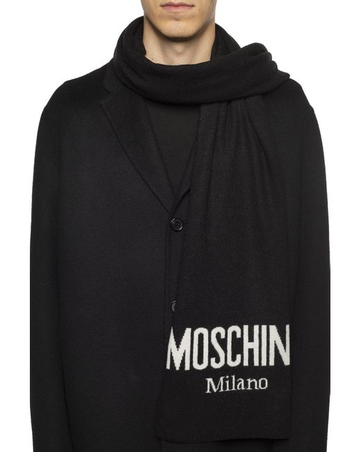 Moschino Wool Scarf With Logo in Black for Men Lyst