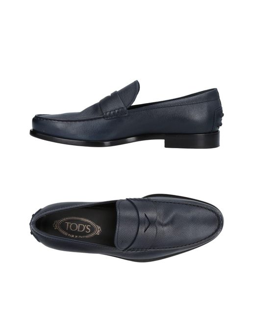 tods blue leather loafers