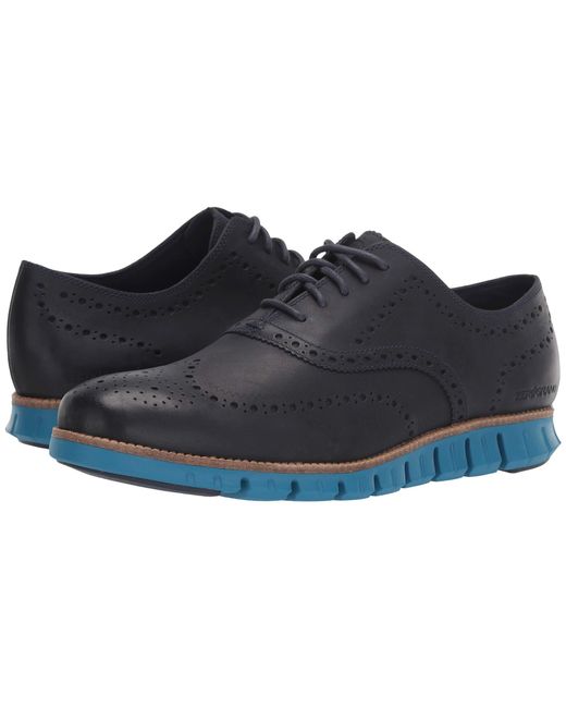 cole haan zerogrand denim blue suede wingtip oxfords