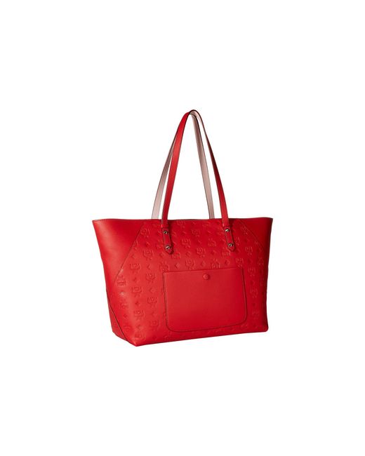Lyst - MCM Klara Monogrammed Leather Charm Top Zip Shopper Medium (dove) Tote Handbags in Red