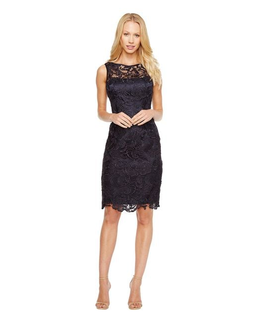 Adrianna papell Illusion Lace Dress in Blue | Lyst