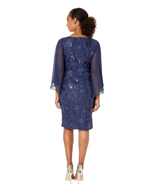 Alex Evenings Synthetic Midi Length Embroidered Shift Dress With Sequin Detail in Navy (Blue) - Lyst