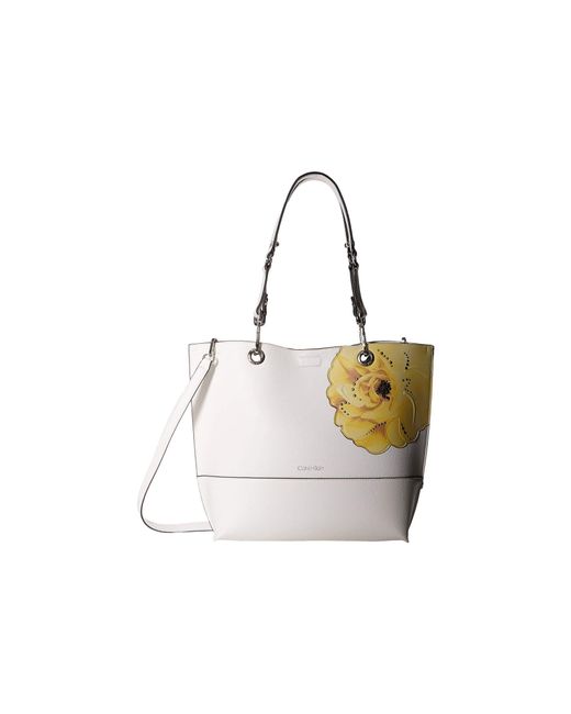 calvin klein white floral handbag