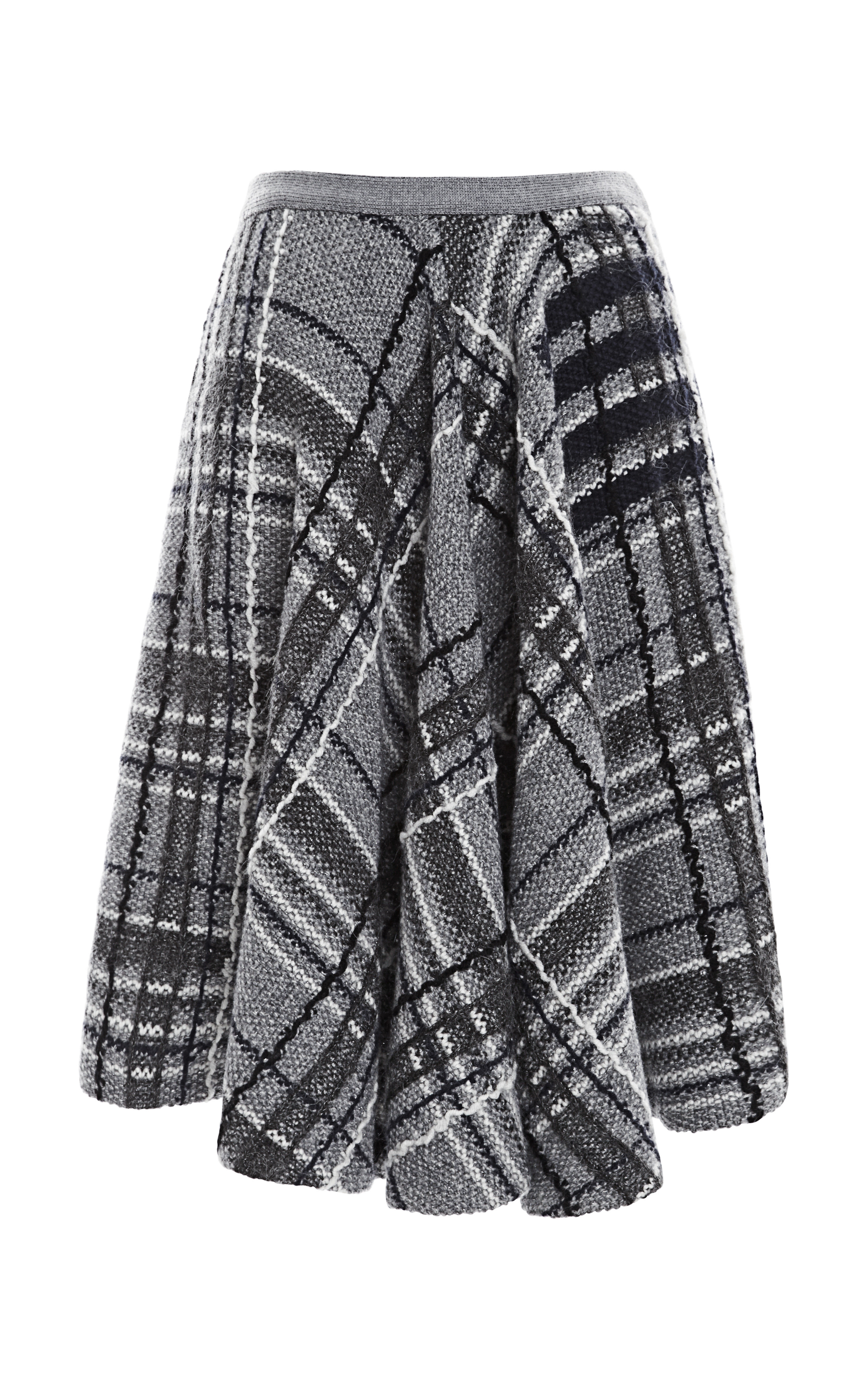 Thom Browne Flared Front Knit Tweed Skirt in Plaid Knit Tweed in Gray ...