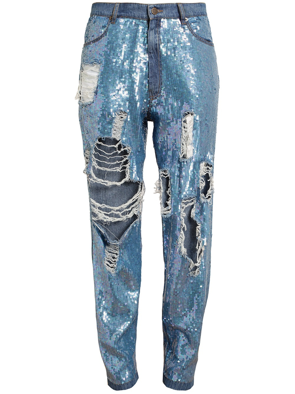 Ashish Distressed Sequin Denim Jeans in Blue | Lyst