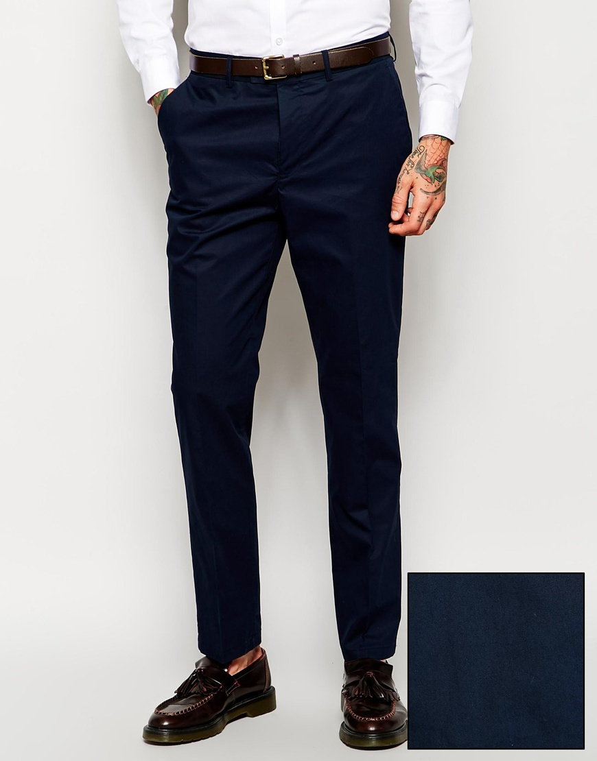 Asos Skinny Cropped Suit Trousers In Navy Poplin in Blue for Men | Lyst