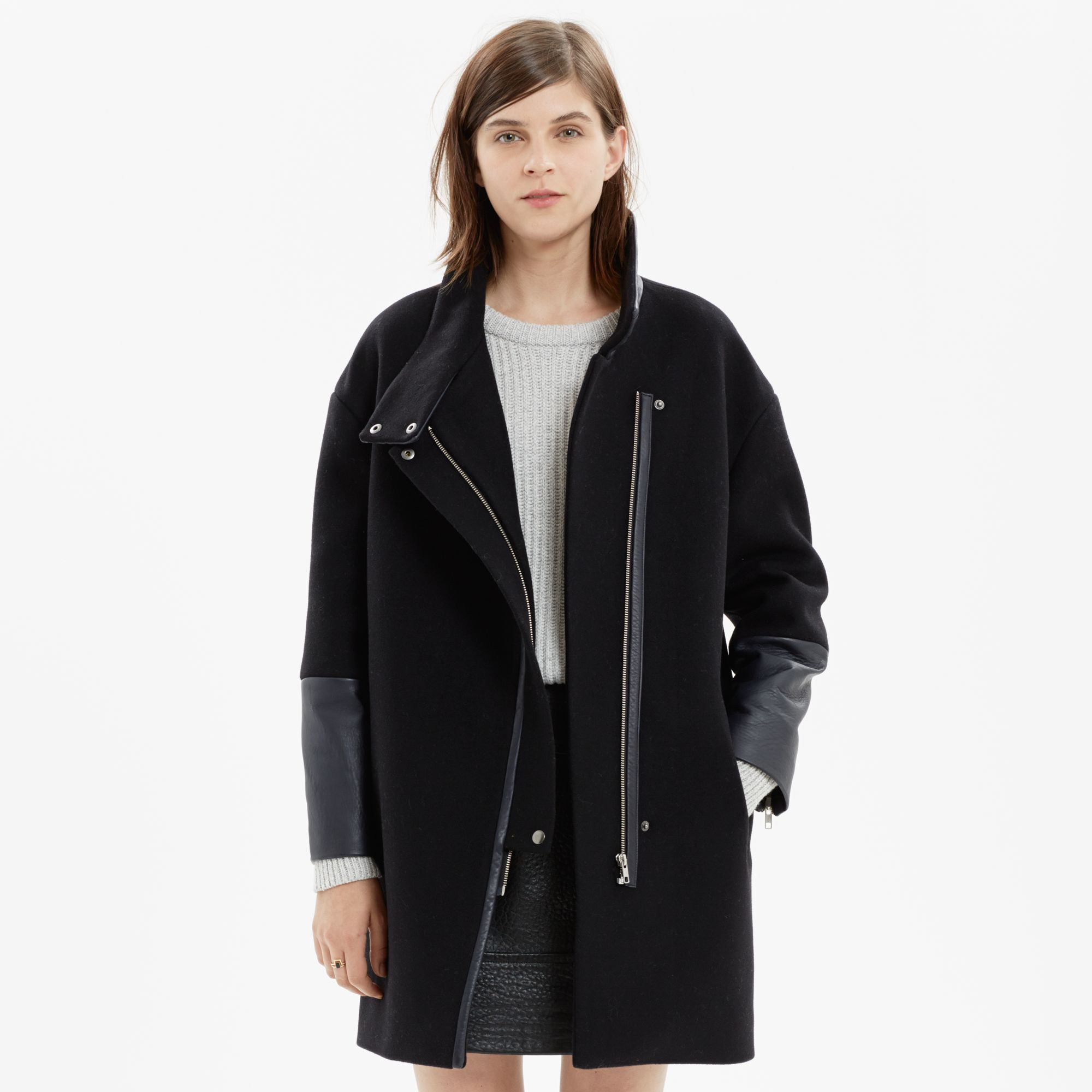 Lyst - Madewell Leather-edged City Grid Coat in Black