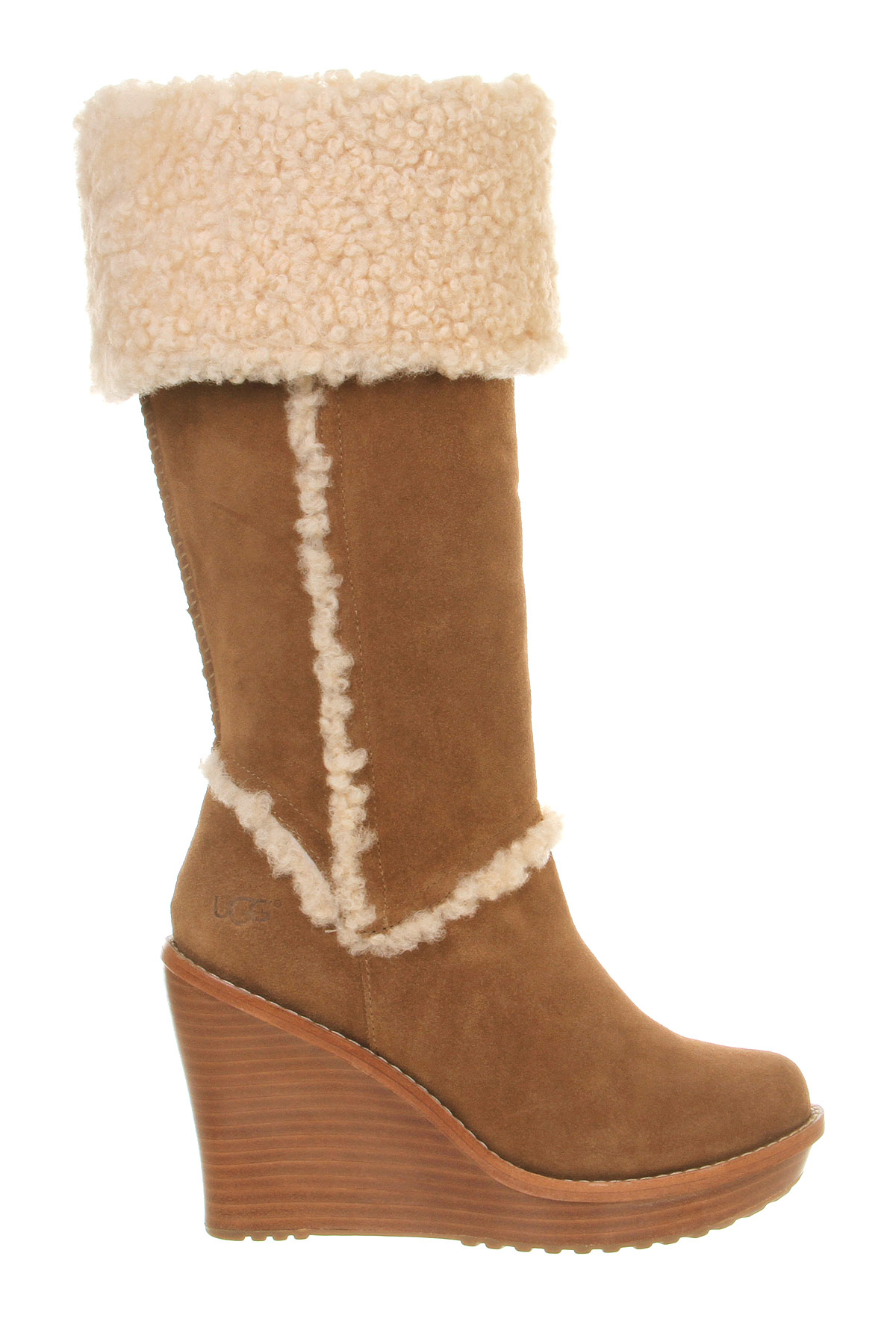 thumbnail image 2 of Women's Winter Fur Boots - Knee High Wedge Heel With Buckle (Tan/Brown/Black) 2 of 12