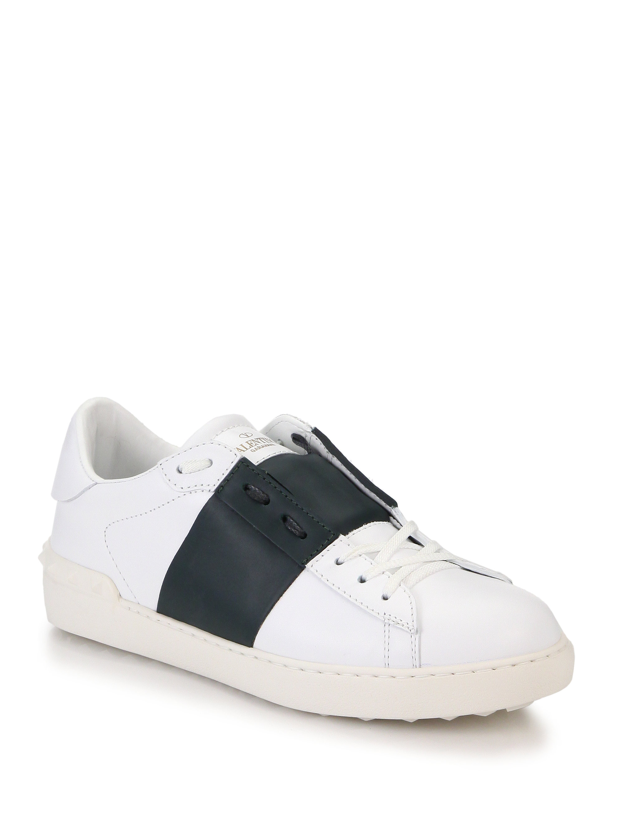 Lyst - Valentino Striped Leather Sneakers in White