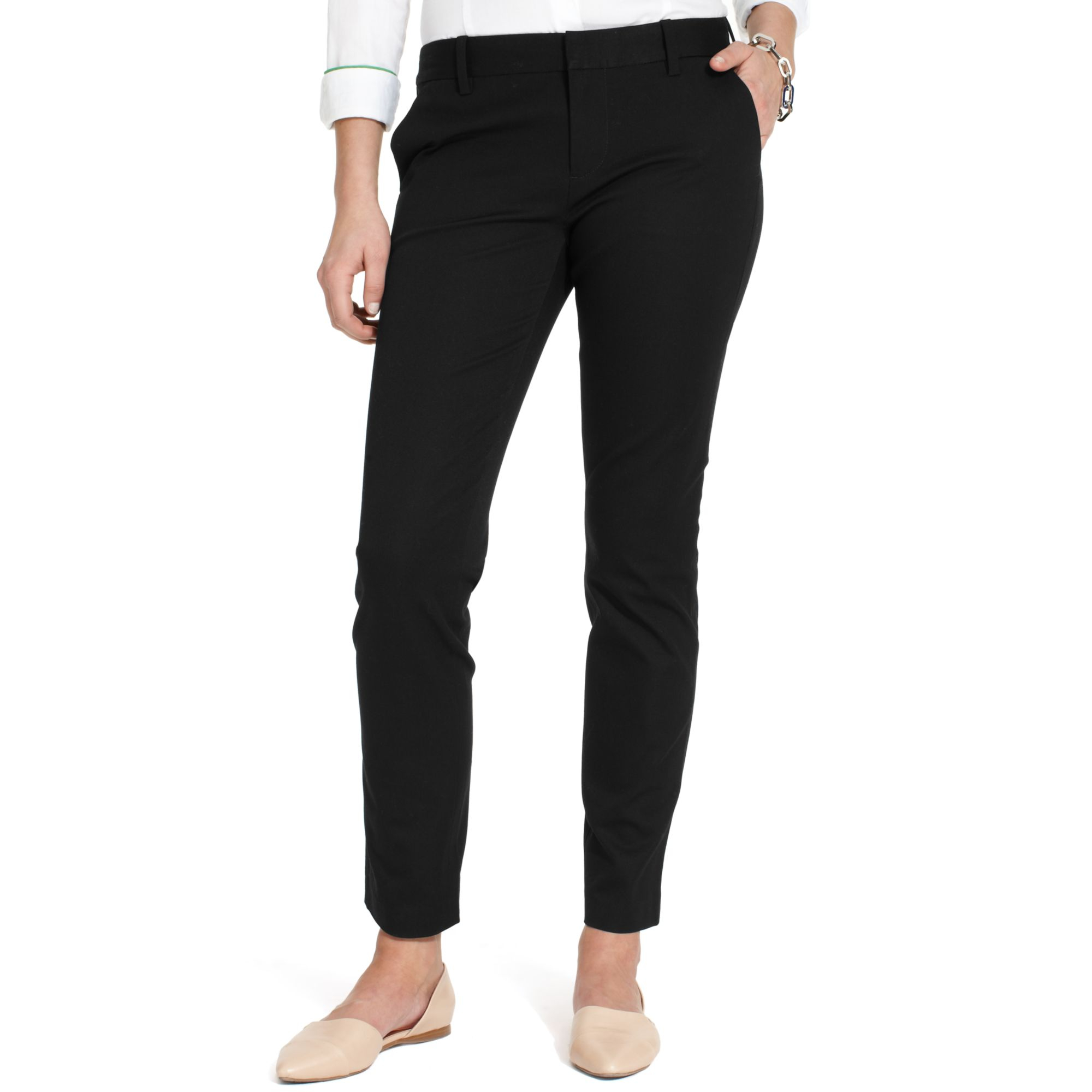 Tommy Hilfiger Straight-leg Stretch Ankle Pants in Black | Lyst