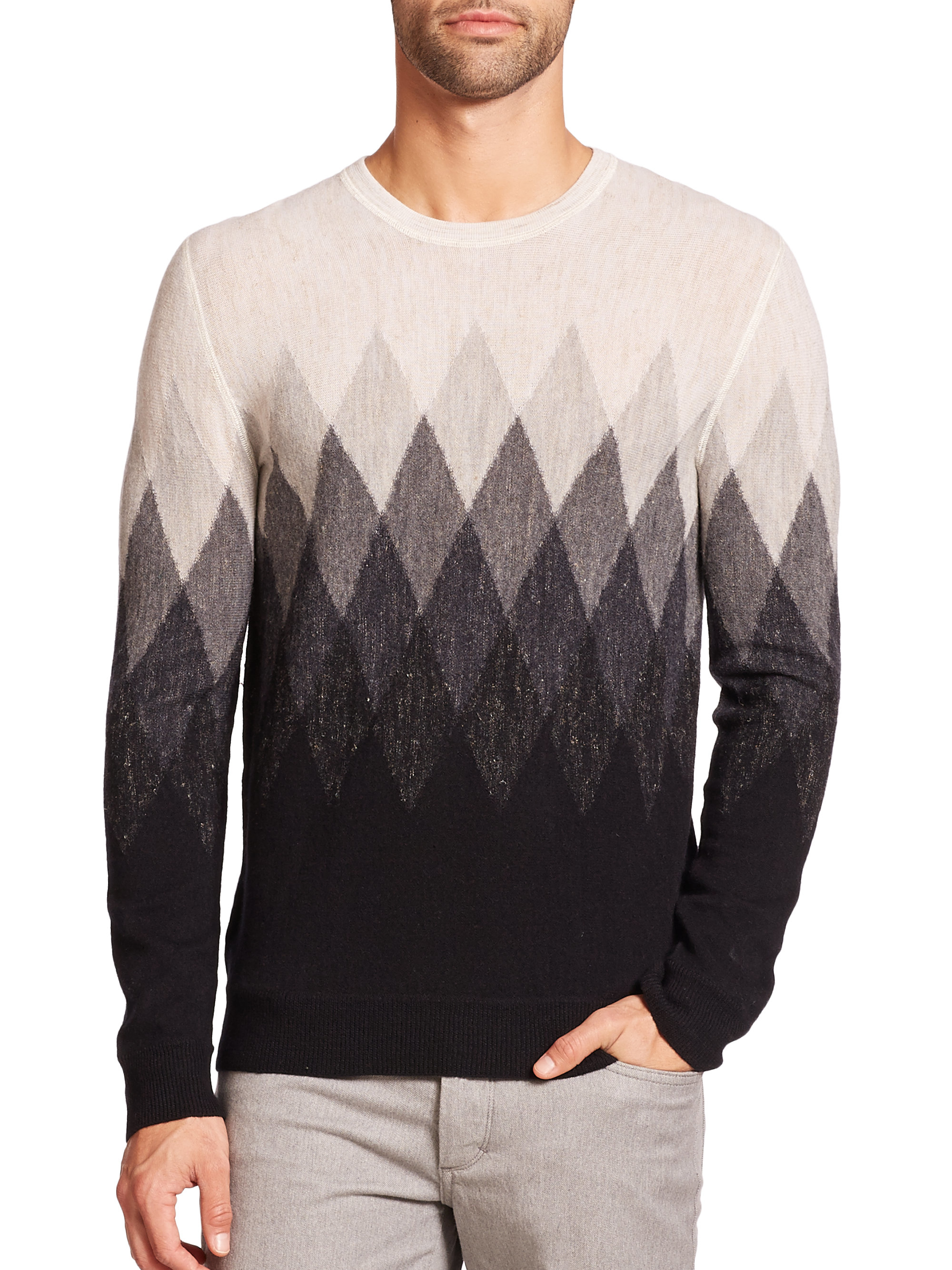 Lyst - Vince Argyle Print Wool & Linen Sweater in Black for Men