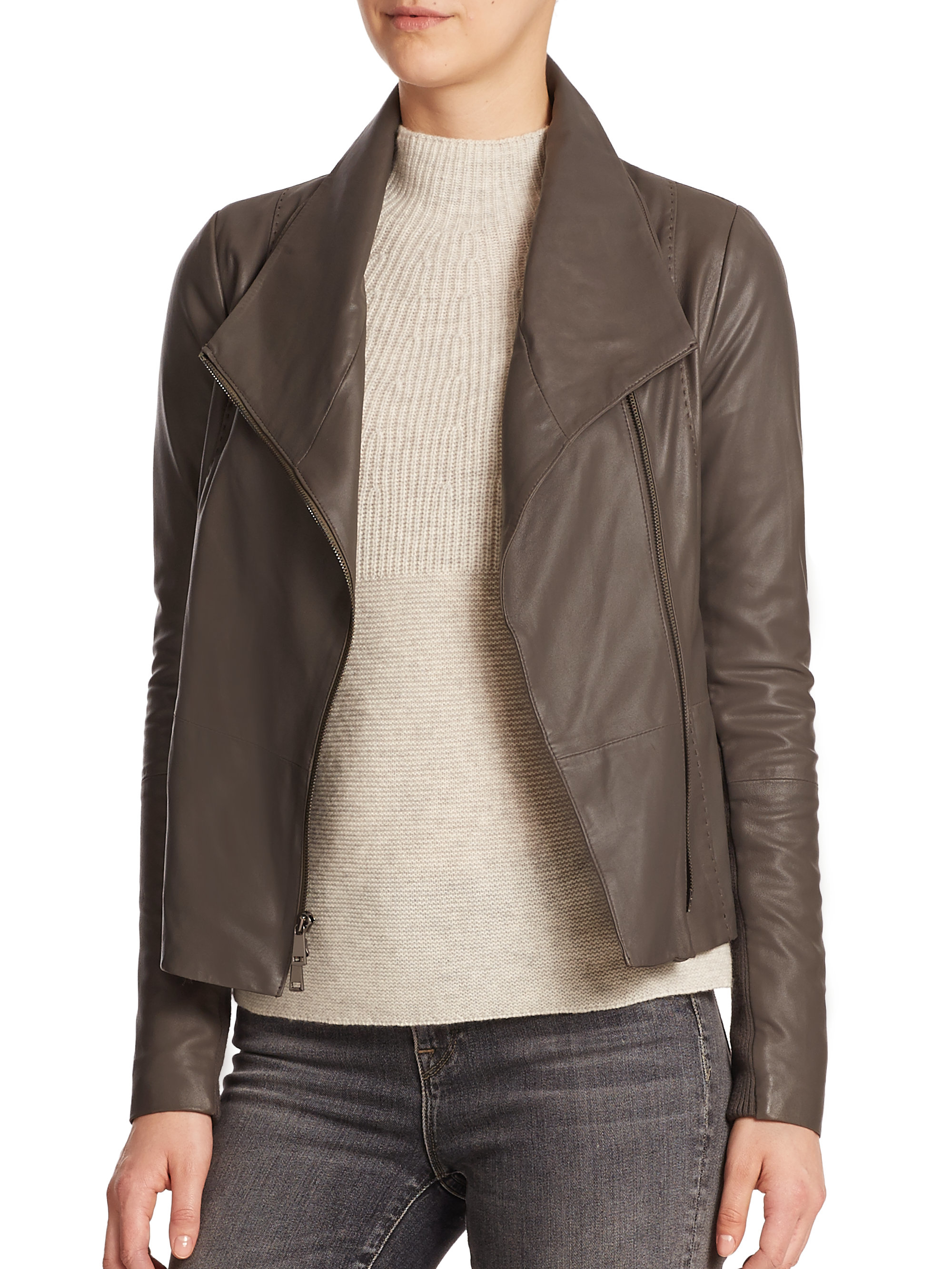 Lyst Vince Leather Scuba Jacket In Brown Gallery