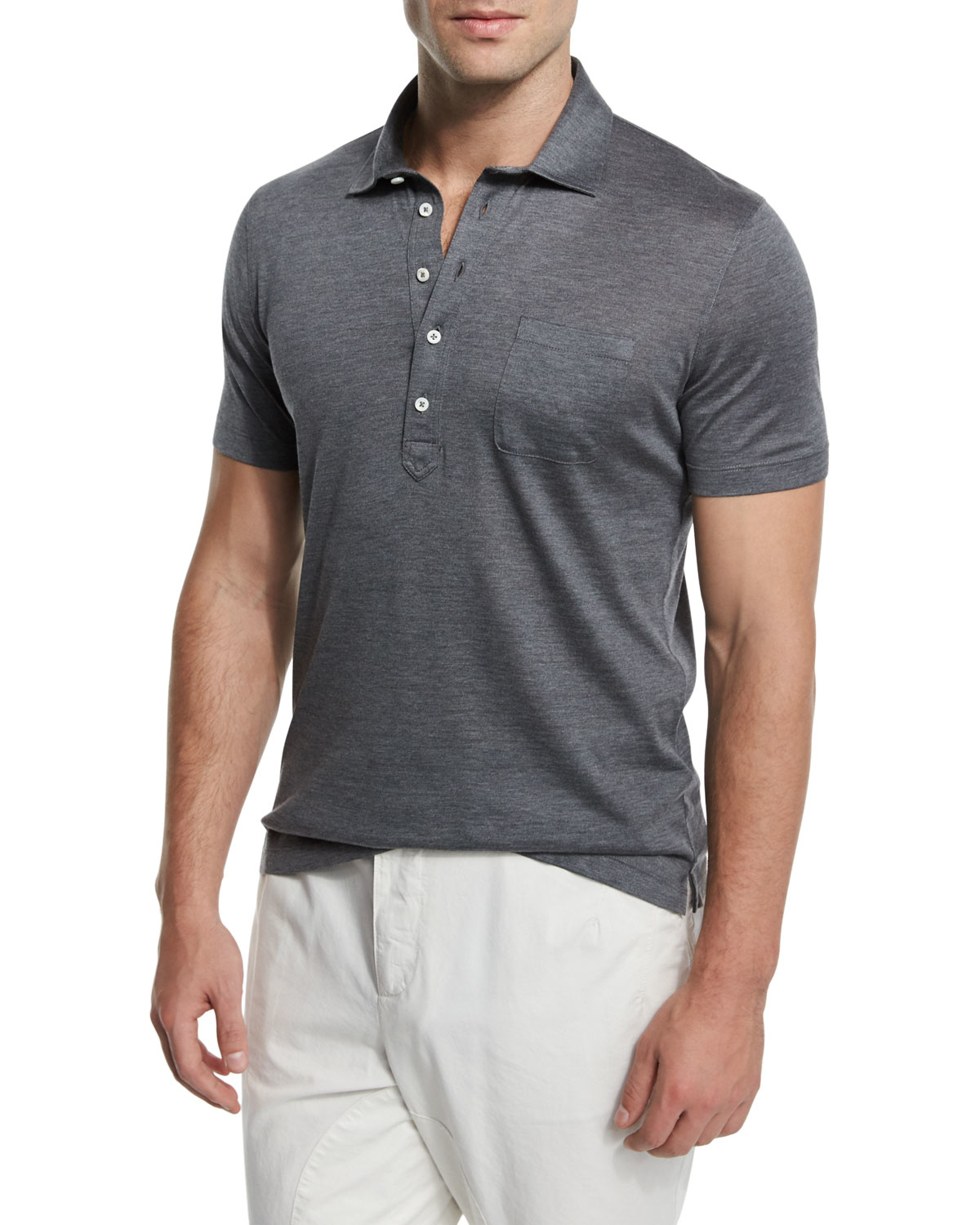 Lyst - Brunello Cucinelli Silk/cotton Short-sleeve Polo Shirt in Gray ...