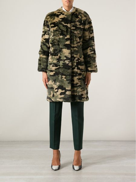 Msgm Rabbit Fur Camouflage Jacket in Multicolor (green) | Lyst