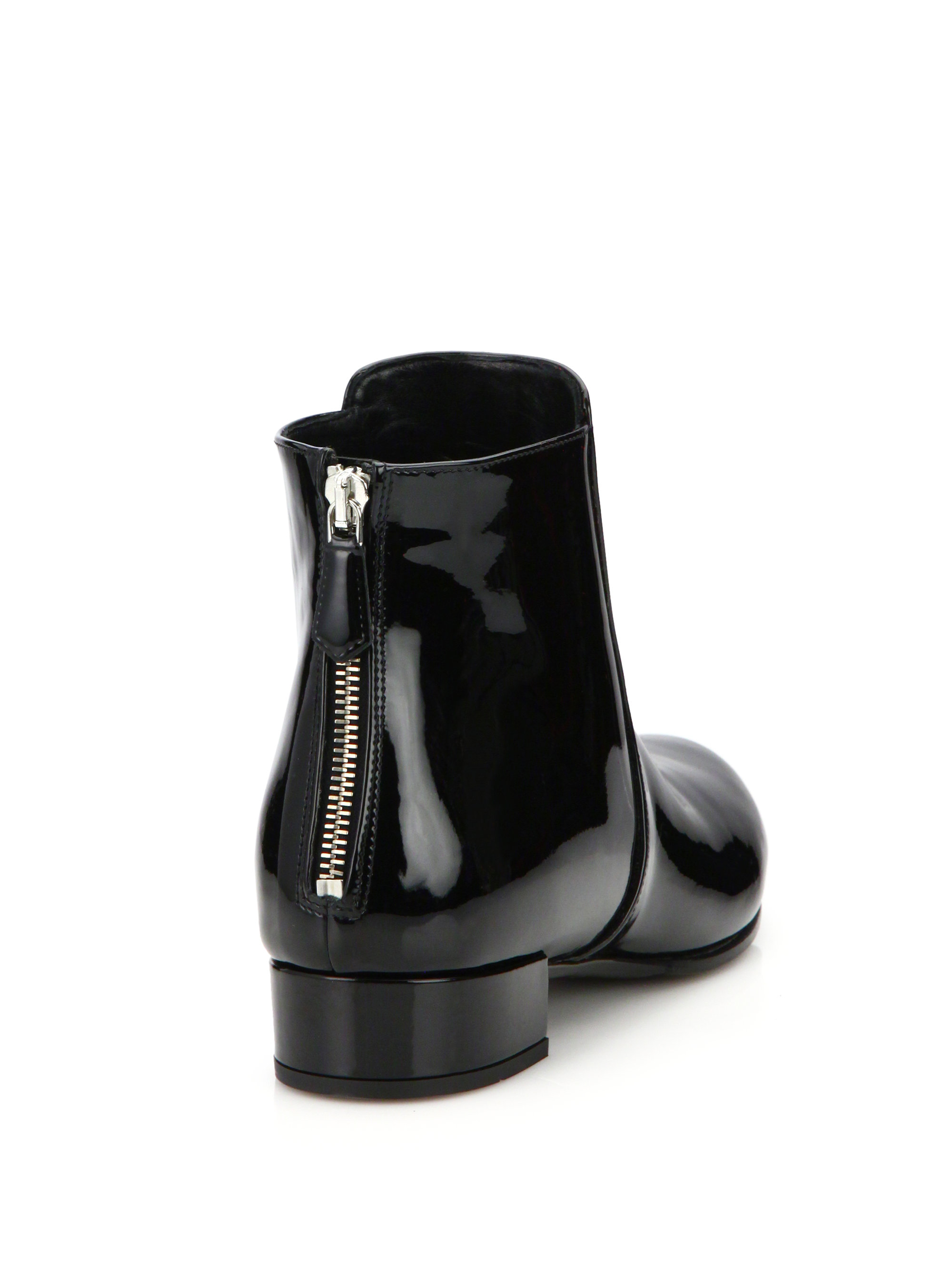 Prada Patent Leather Flat Ankle Boots in Black | Lyst