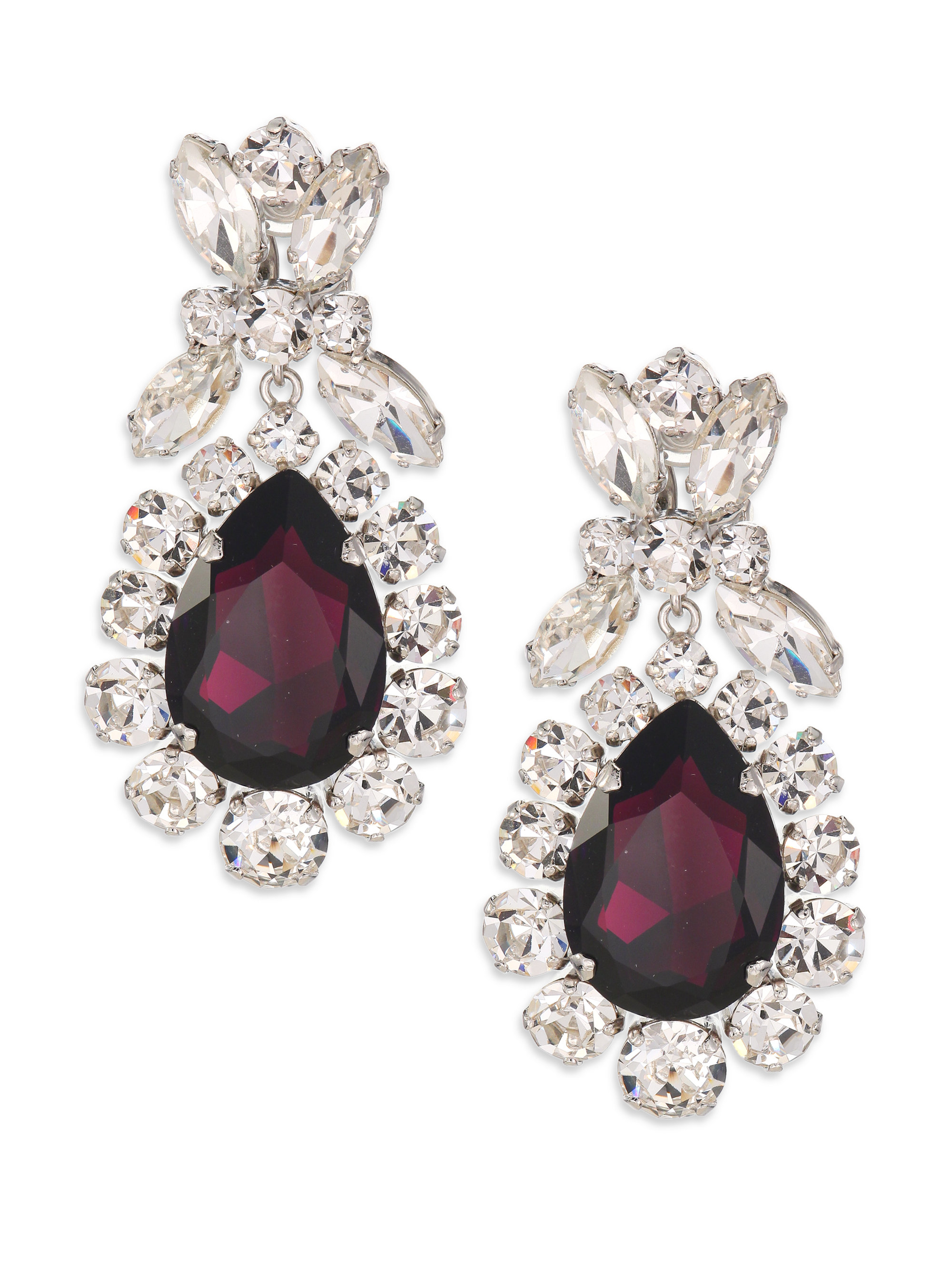 Lyst Miu Swarovski Crystal Cer Clip On Earrings In Purple Gallery
