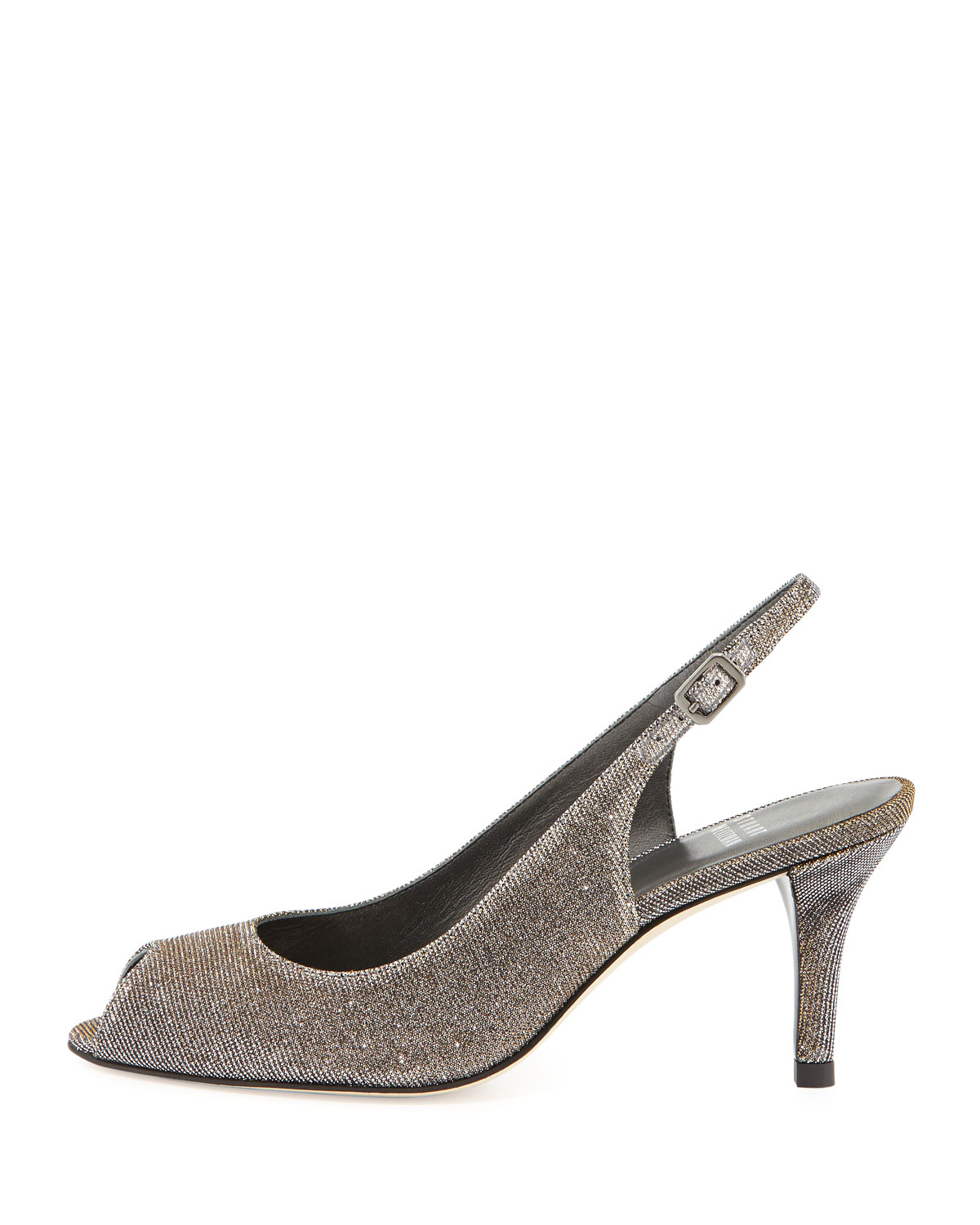 Stuart weitzman Slinky Glitter Peep-toe Slingback in Metallic | Lyst