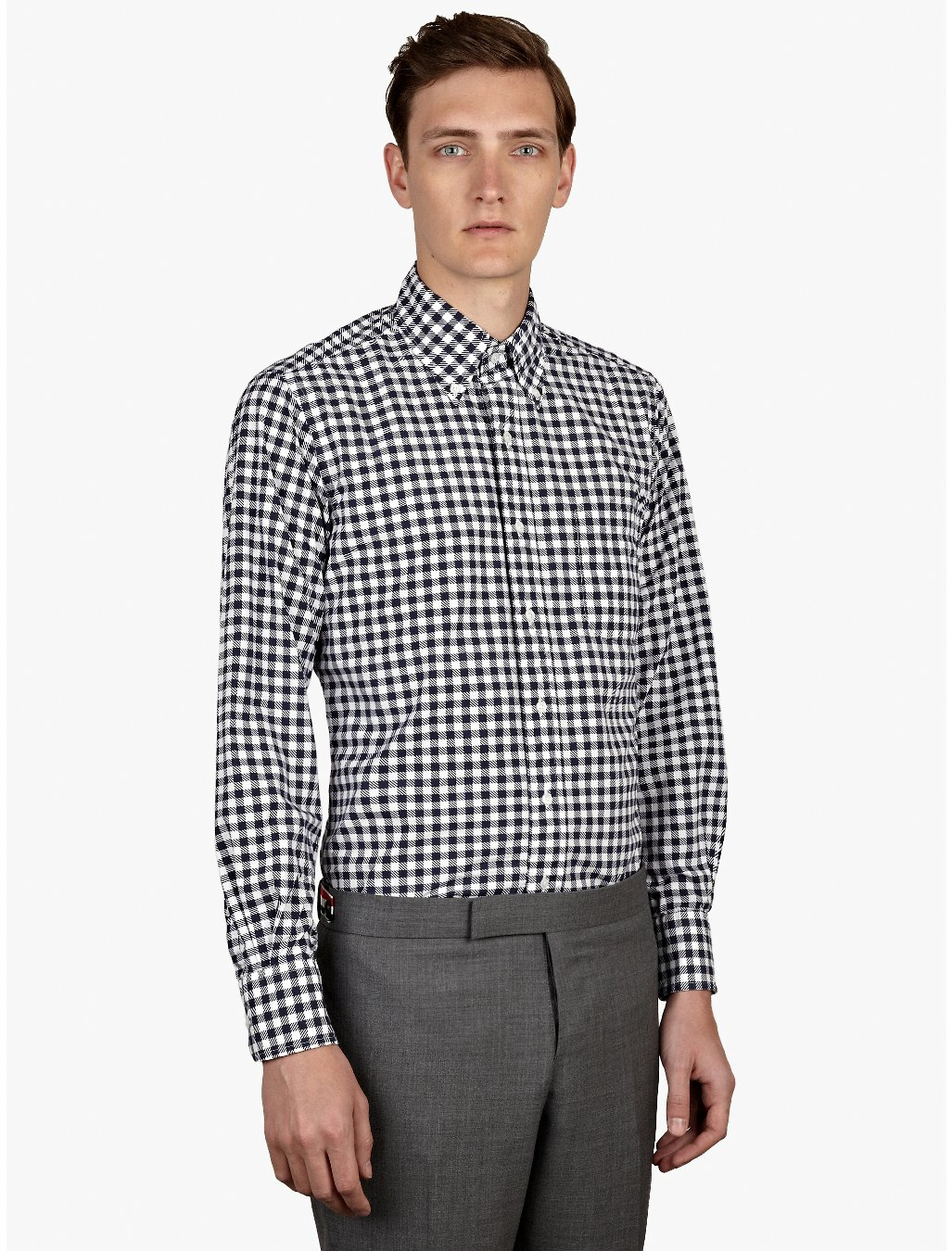Thom Browne Mens Navy Gingham Print Broadcloth Cotton Classic Shirt in ...