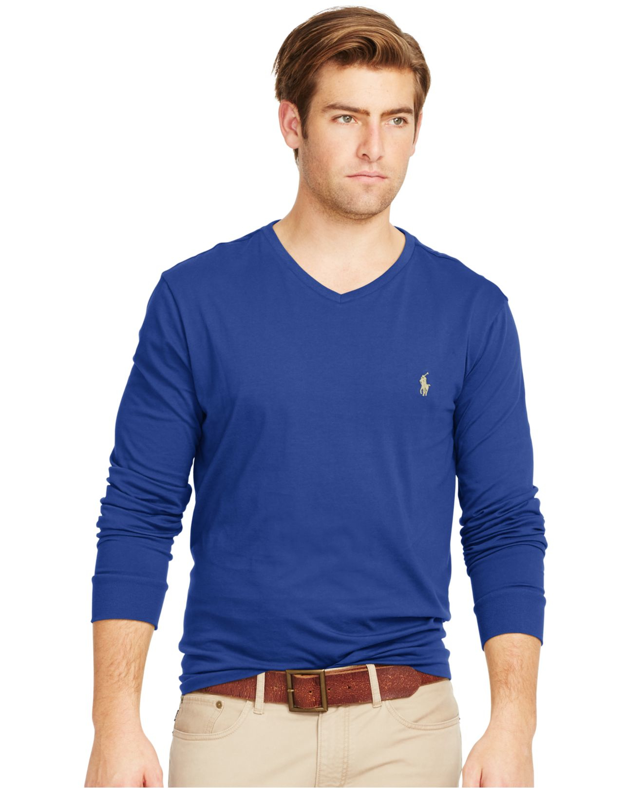 Polo Ralph Lauren Long-sleeved Jersey V-neck in Blue for Men (Deep ...