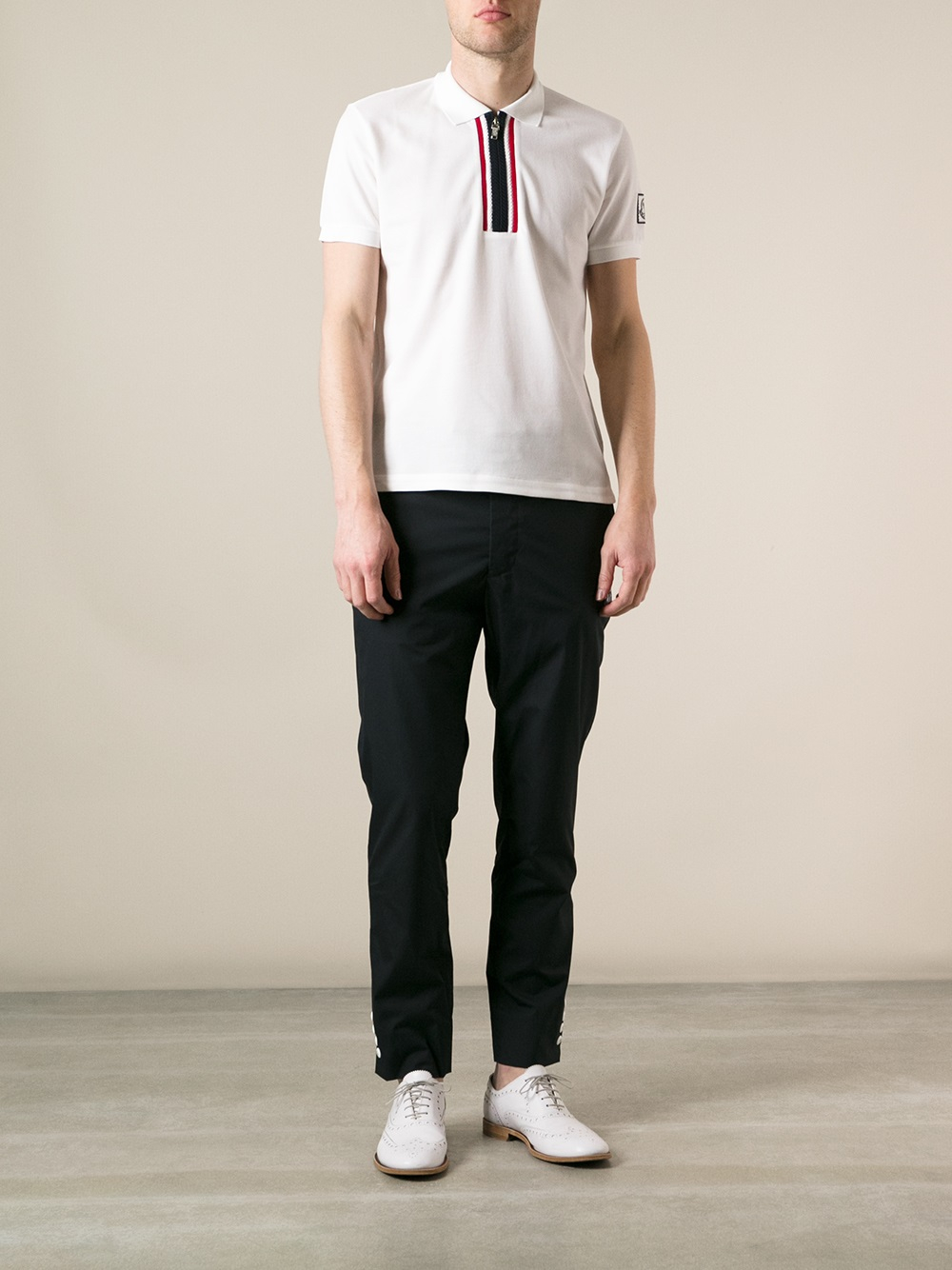 Moncler gamme bleu Zip Front Polo Shirt in White for Men | Lyst