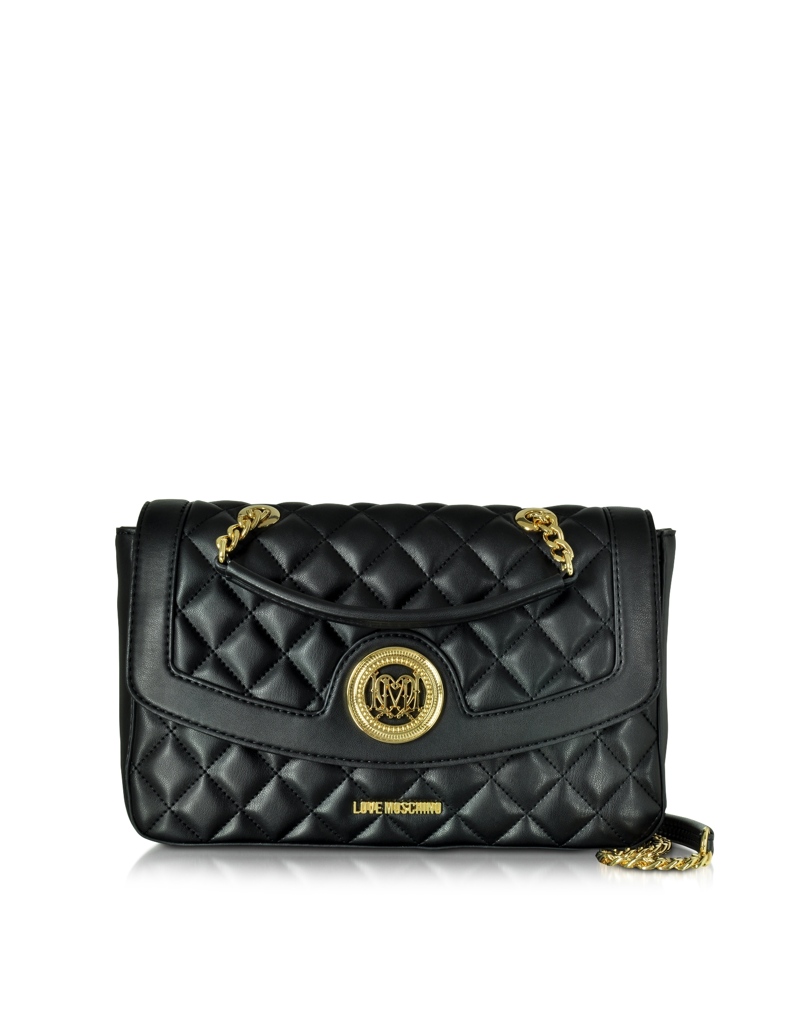 Love moschino Black Quilted Eco Leather Shoulder Bag W/chain Straps in Black | Lyst