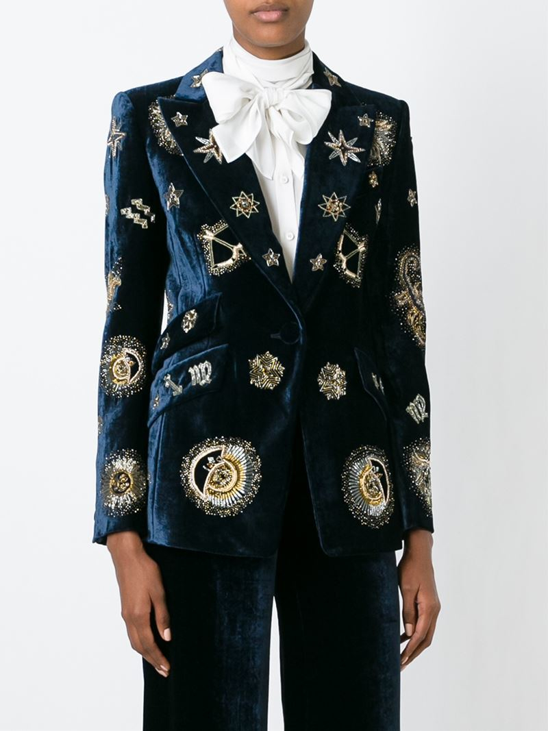 Emilio Pucci Zodiac Embellished Velvet Blazer in Blue - Lyst