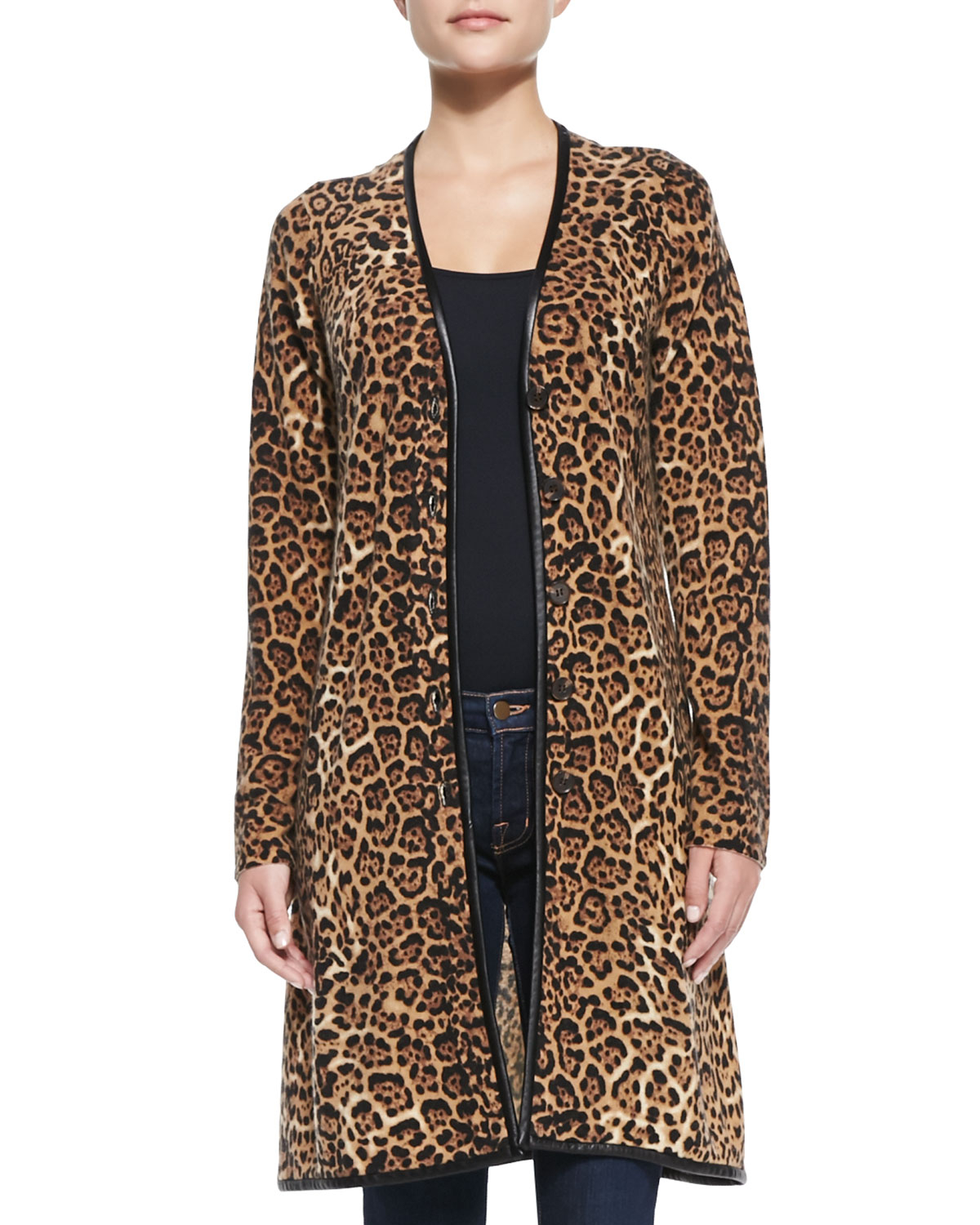 Sofia cashmere Long LeopardPrint Cashmere Cardigan Lyst