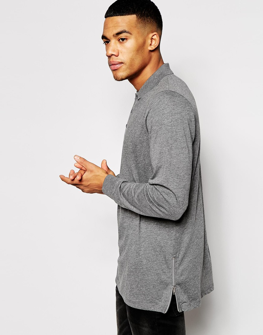 Download Lyst - ASOS Longline Long Sleeve Polo Shirt With Side Zips ...