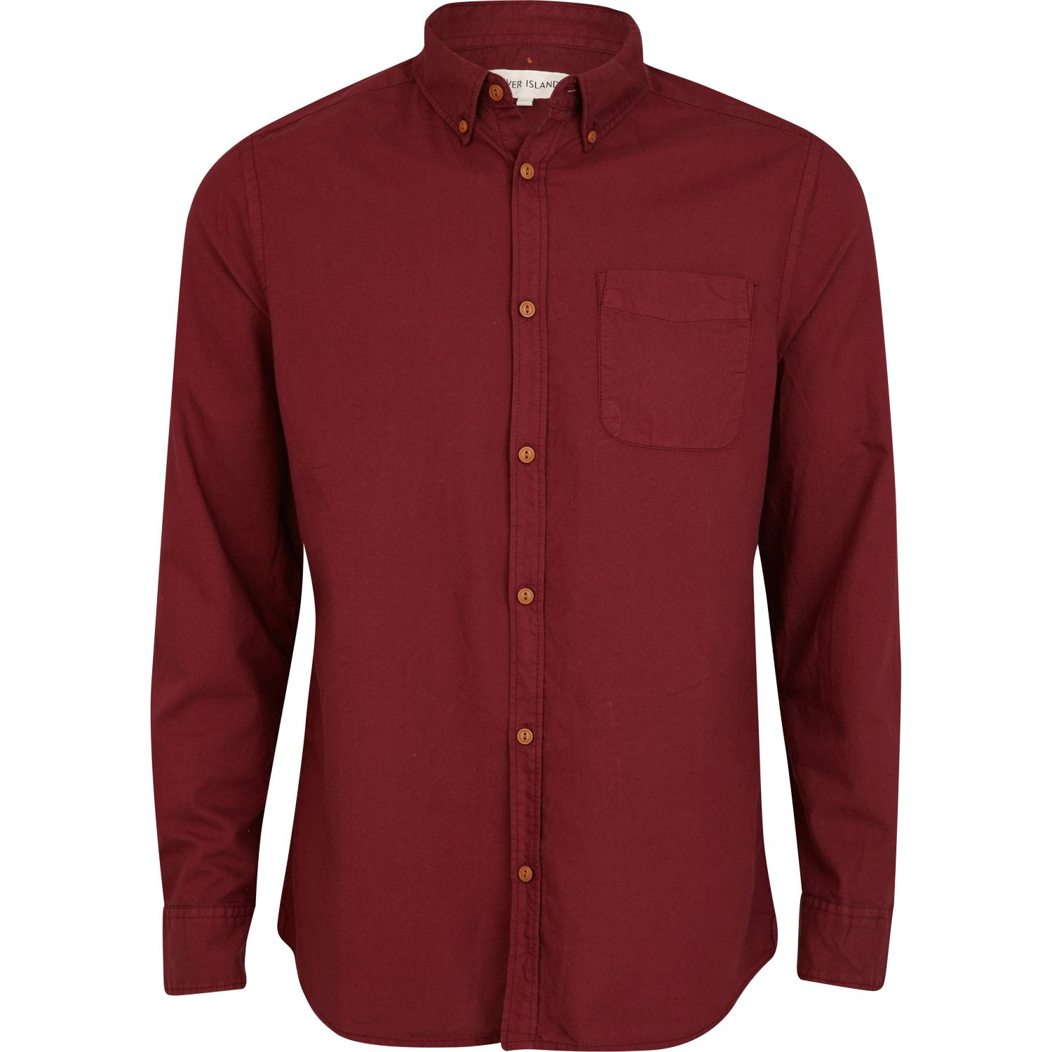 Lyst - River Island Dark Red Long Sleeve Oxford Shirt in Red for Men