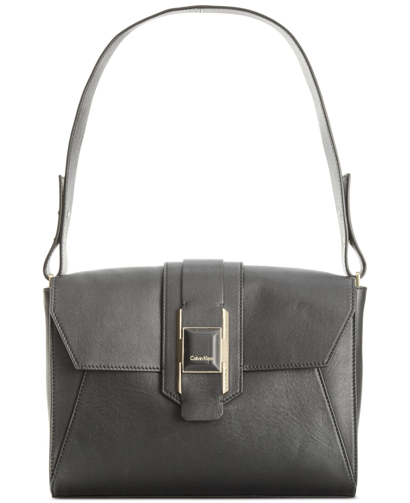 Lyst - Calvin Klein Smooth Leather Shoulder Bag in Black