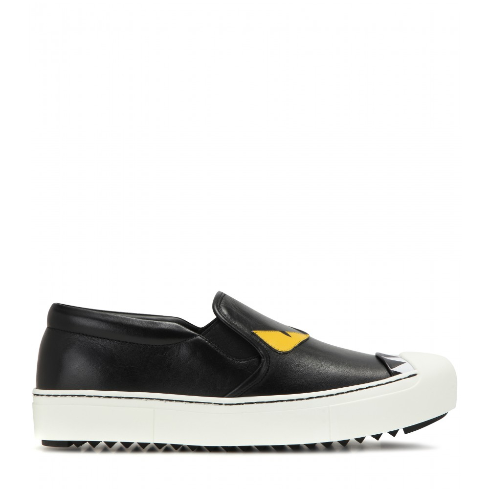 Fendi Leather Slip-on Sneakers in Black | Lyst