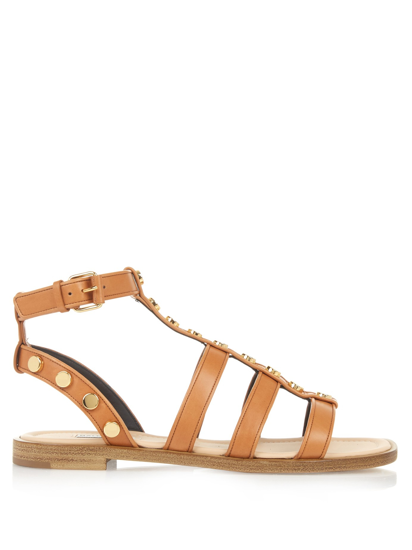 Balenciaga Amp Stud-embellished Leather Gladiator Sandals in Brown - Lyst