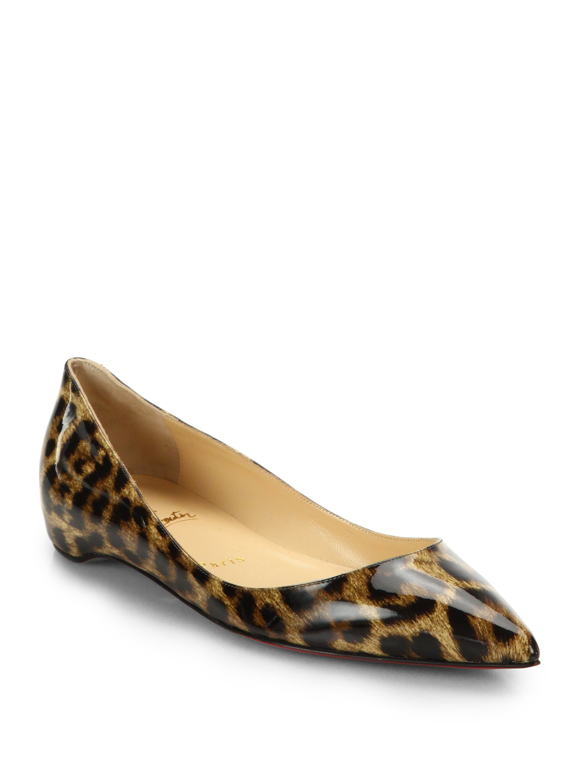 Christian louboutin Leopard Print Patent Leather Point-Toe Flats ...  