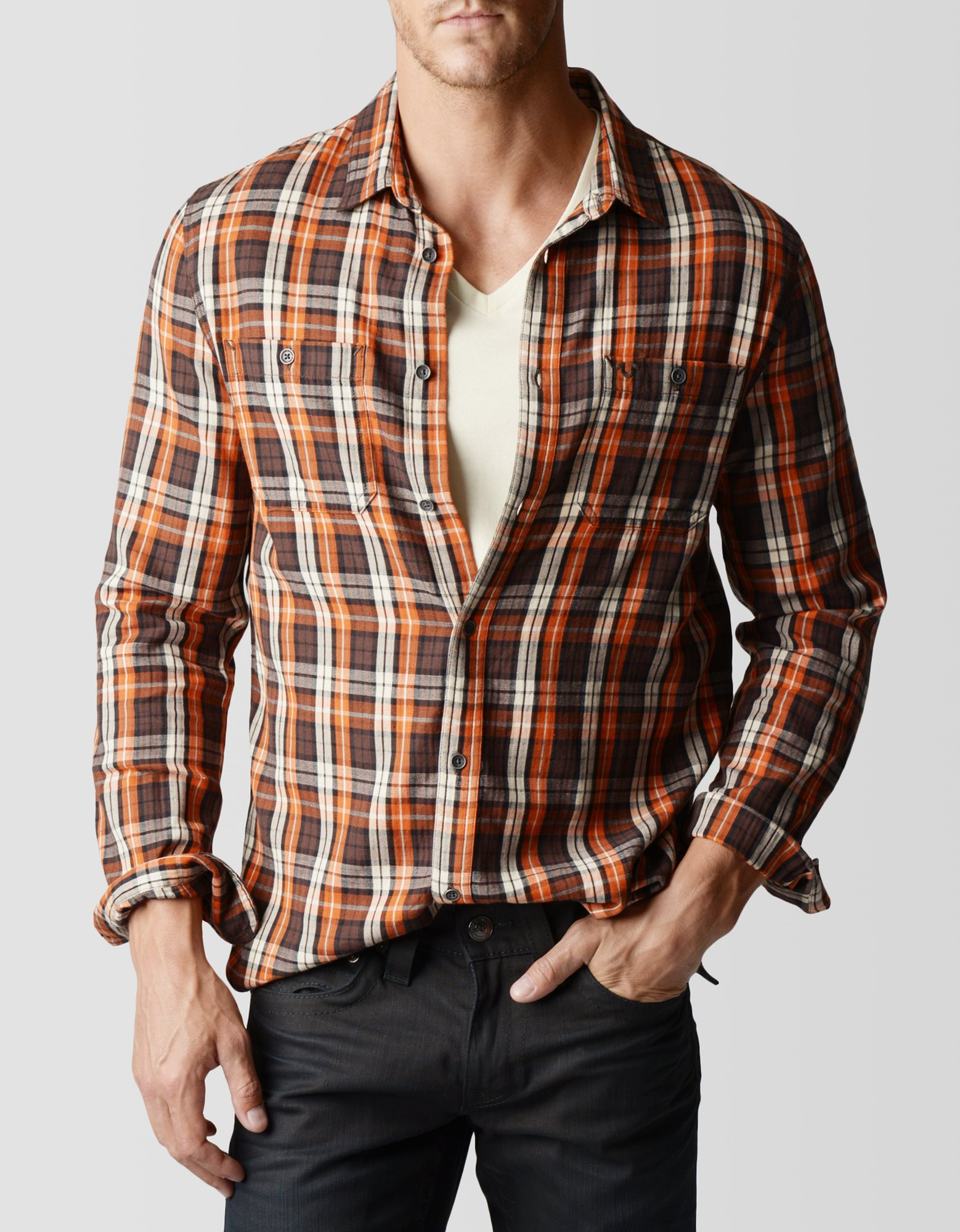 rust brown shirt