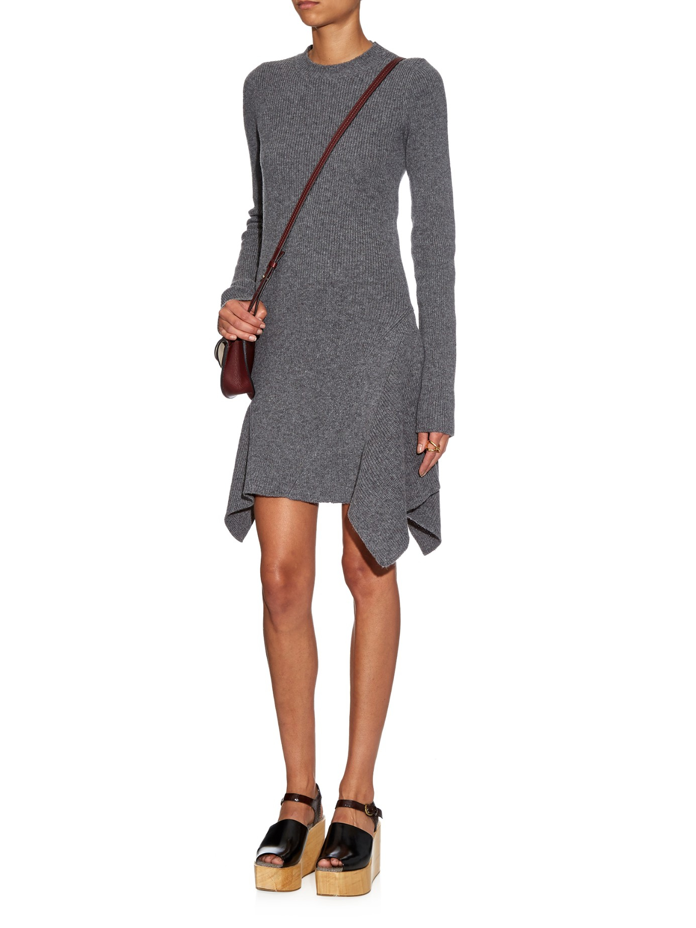 Lyst Stella Mccartney Asymmetric Ribbed Knit Dress In Gray Gallery