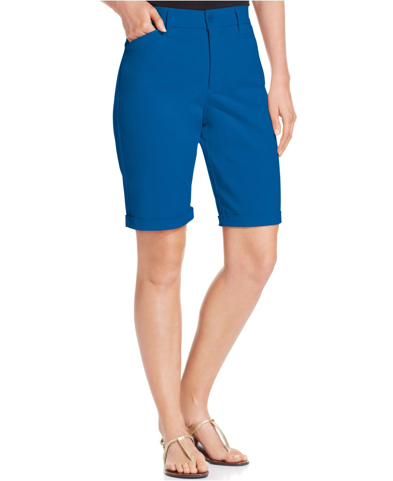 Lyst - Nydj Briella Cuffed Colored Bermuda Shorts in Blue