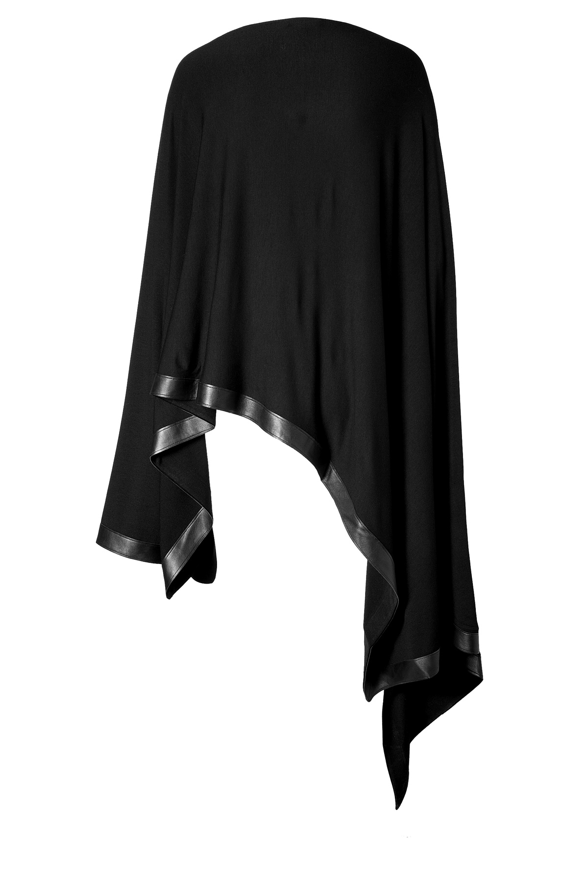 Donna karan Poncho with Leather Trim in Black in Black | Lyst