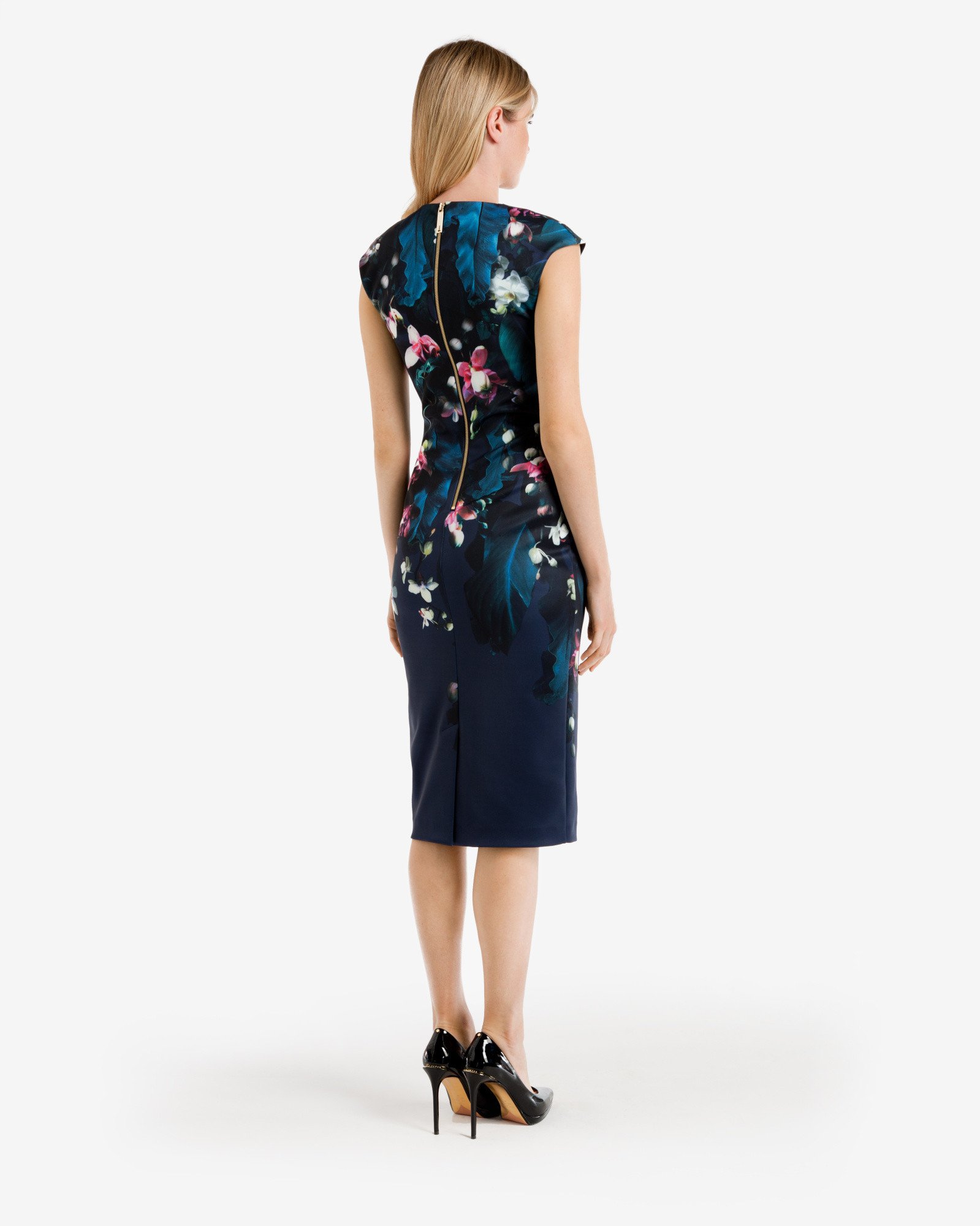 Ted Baker Fuchsia Floral Midi Dress in Blue - Lyst