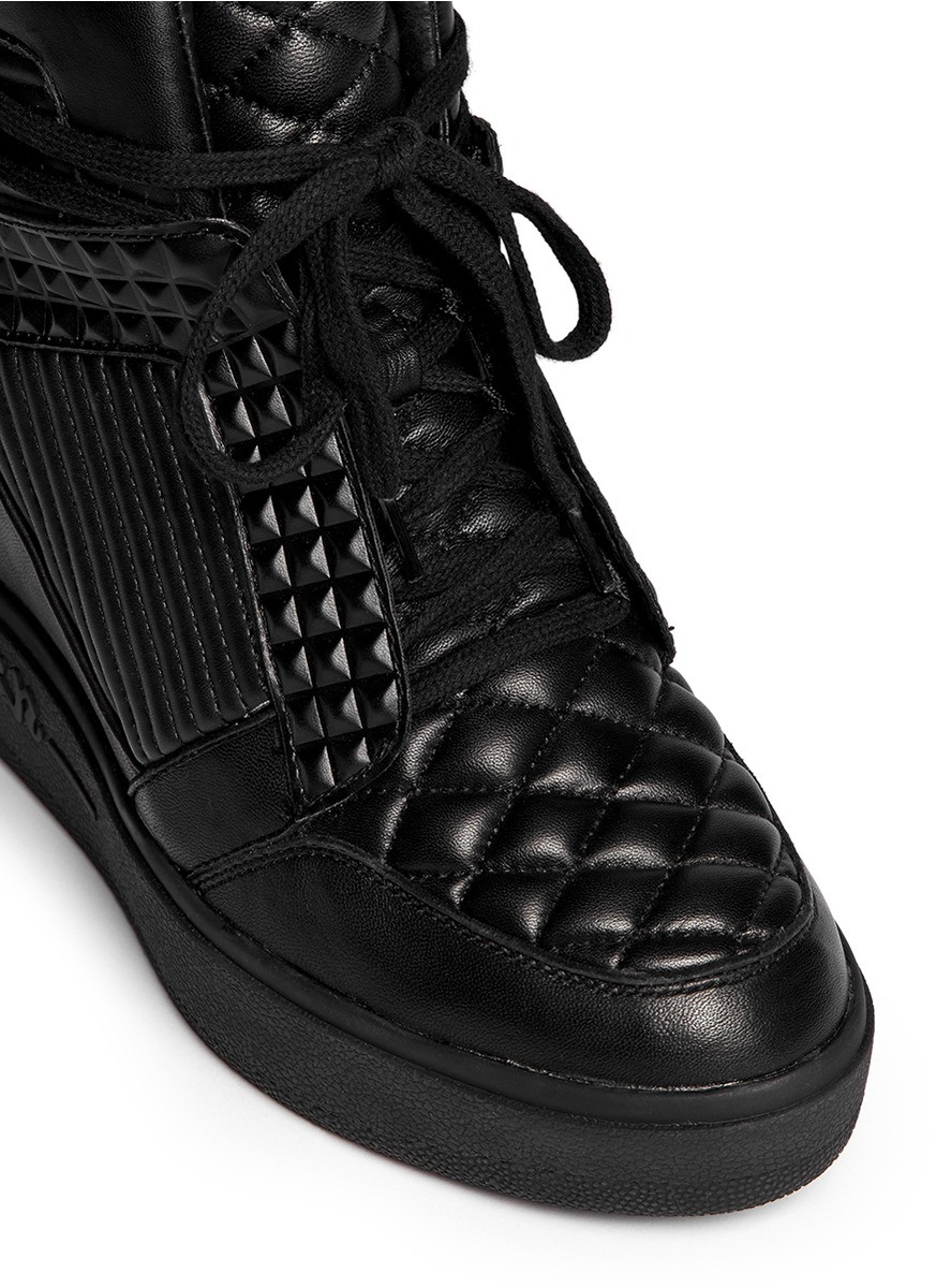 Ash 'azimut' Textured Leather High Top Wedge Sneakers in Black | Lyst