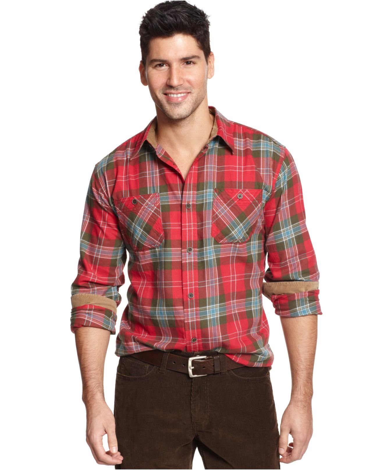 lyst-weatherproof-vintage-plaid-flannel-long-sleeve-shirt-in-red-for-men