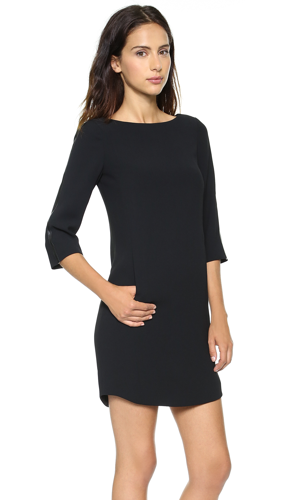 Lyst - Vince Bracelet Sleeve Dress with Leather Black in Black