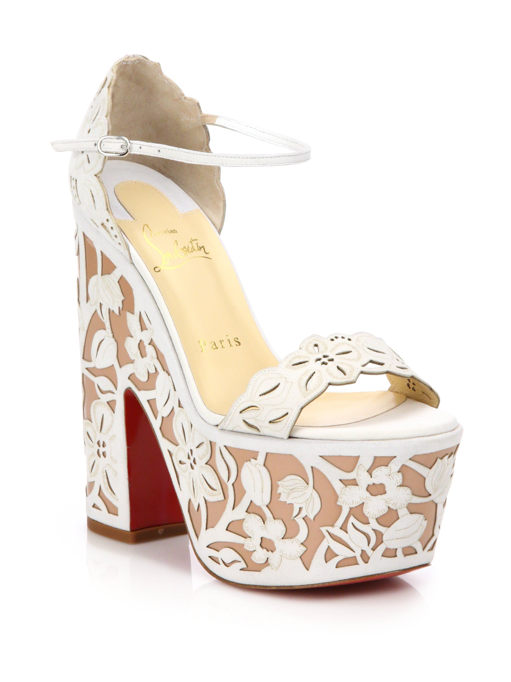 Christian louboutin Houghton Lace-effect Leather Platform Sandals in