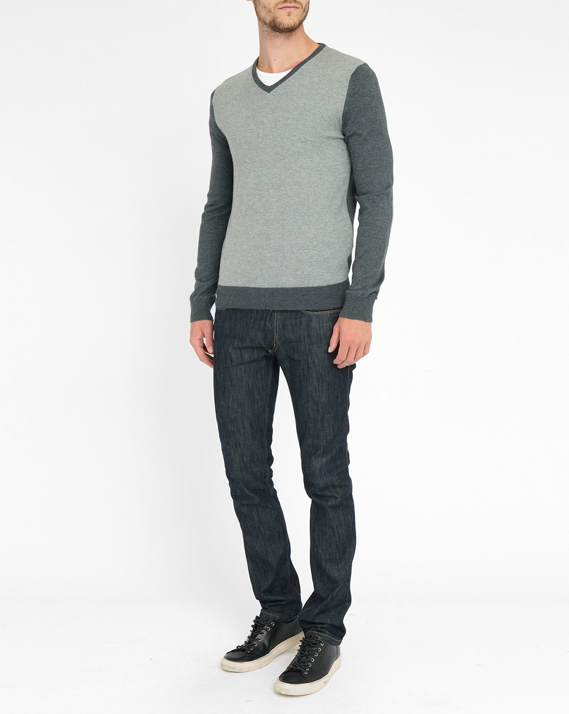 Celio club Grey-navy Two-tone V-neck Sweater in Gray for Men | Lyst