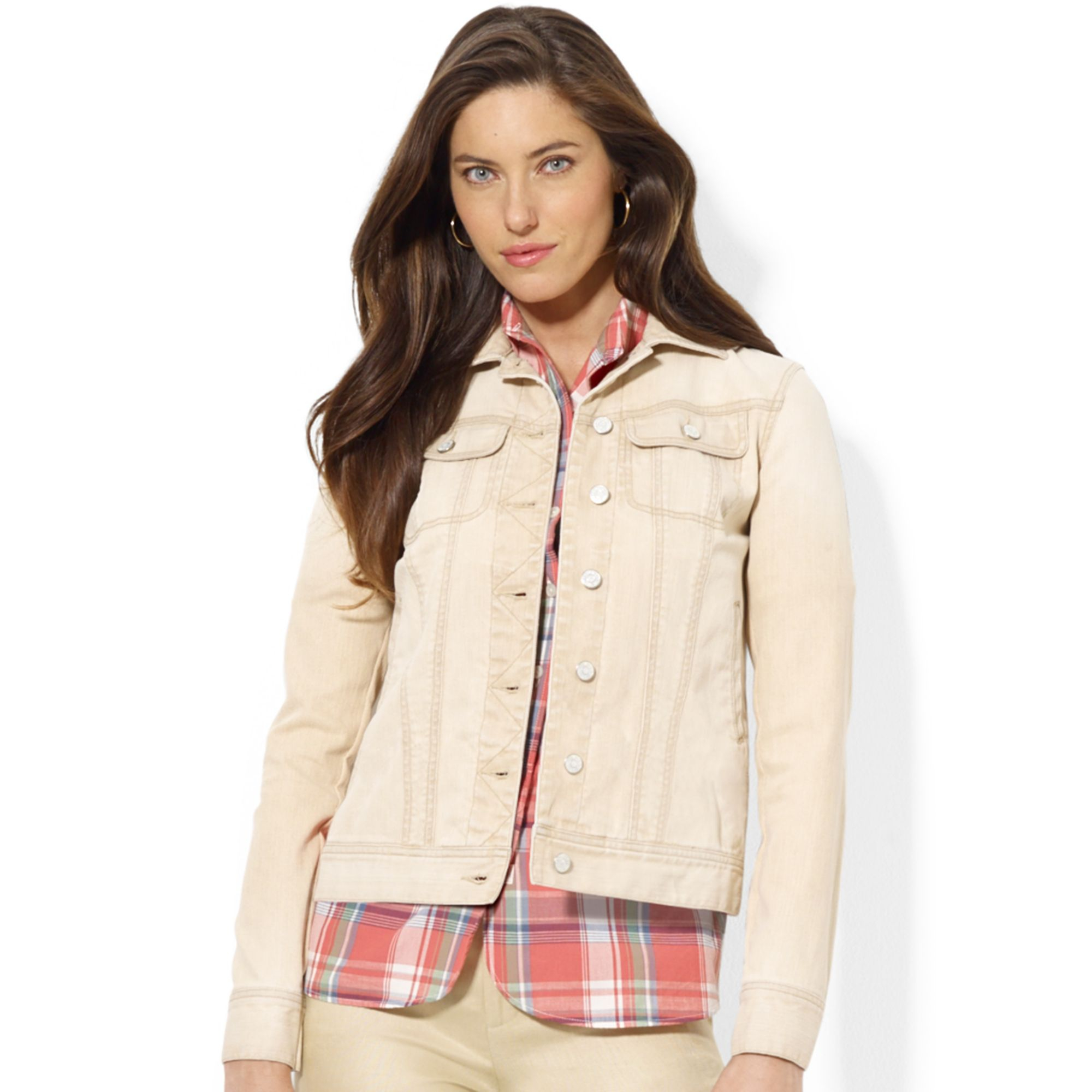 Lyst - Lauren By Ralph Lauren Lauren Jeans Co Denim Jacket Beige Wash ...