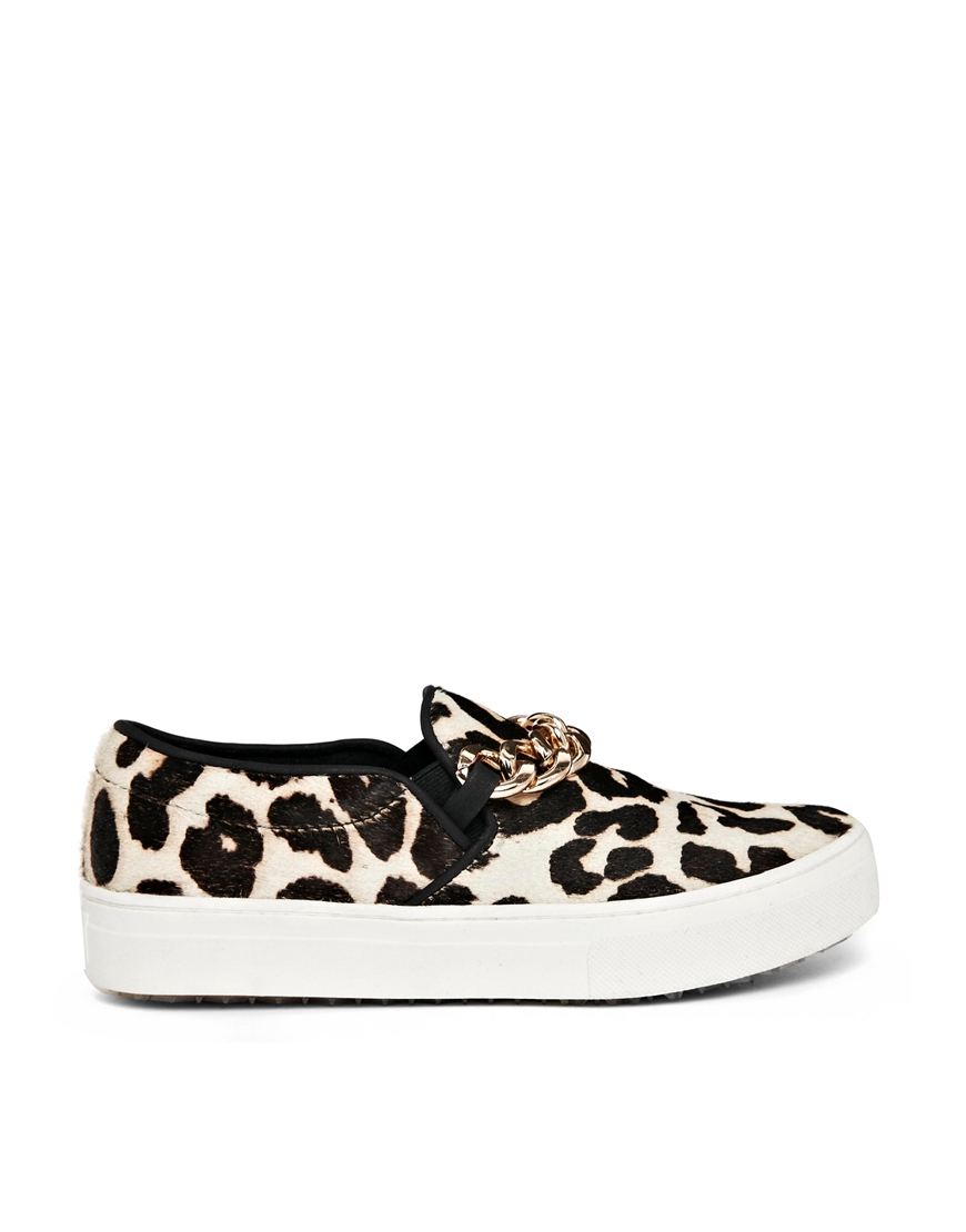 Lyst - ALDO Leopard Print Chain Detail Slip On Sneakers in Pink