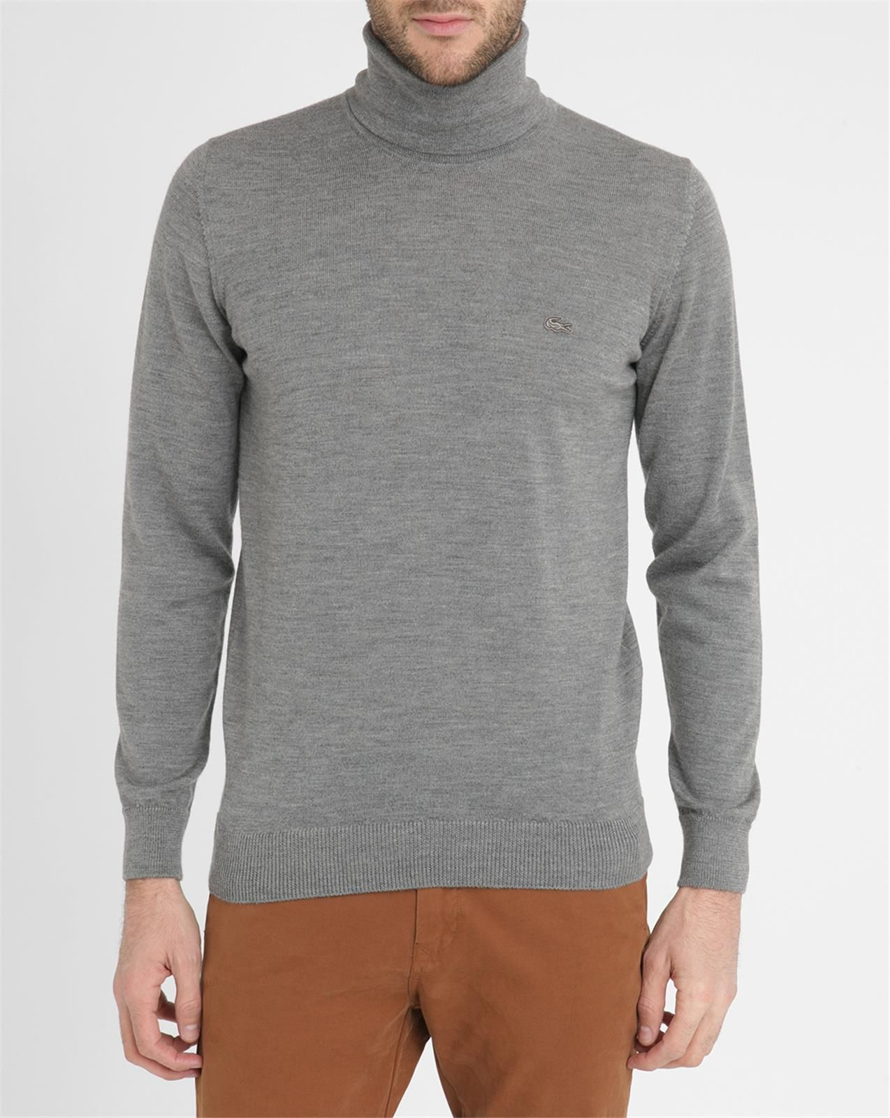 Lacoste Grey Lamb's Wool Polo-neck Sweater in Gray for Men | Lyst